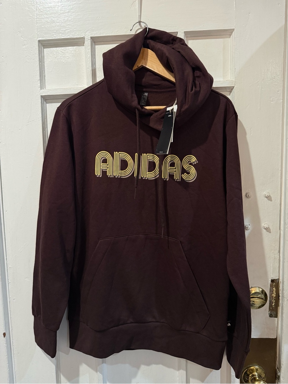 adidas Men’s Maroon Crewneck Hoodie with Yellow Logo